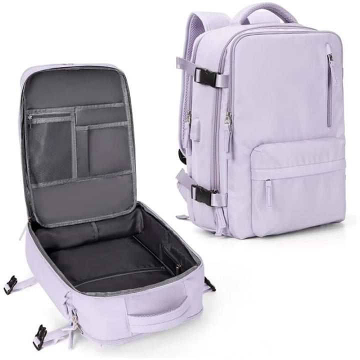 "Damen Reise-Rucksack, wasserdicht, mit USB-Anschluss, Anti-Diebstahl-Fach, stilvolles Design, in Schwarz"