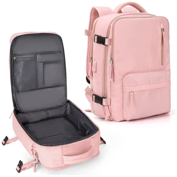 "Damen Reise-Rucksack, wasserdicht, mit USB-Anschluss, Anti-Diebstahl-Fach, stilvolles Design, in Schwarz"