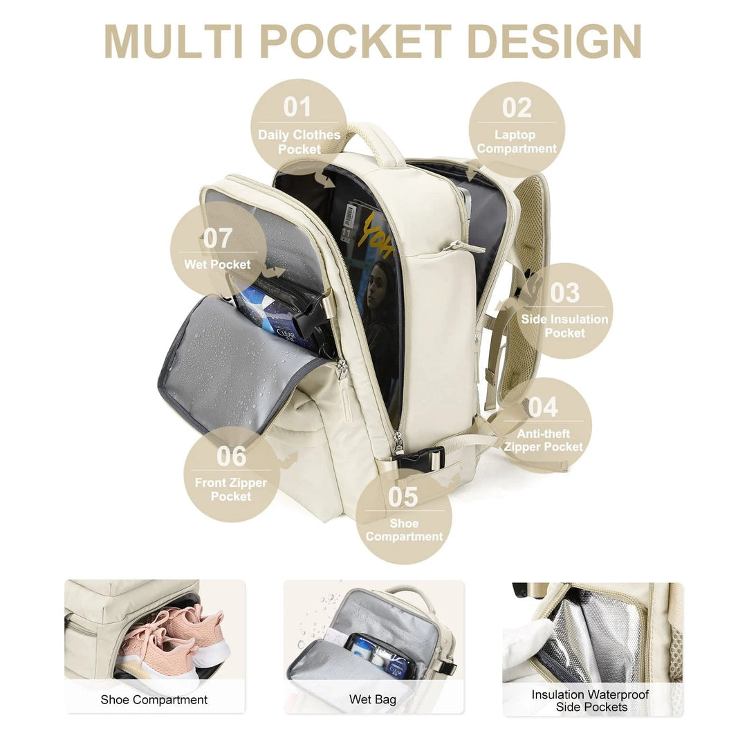 "Damen Reise-Rucksack, wasserdicht, mit USB-Anschluss, Anti-Diebstahl-Fach, stilvolles Design, in Schwarz"