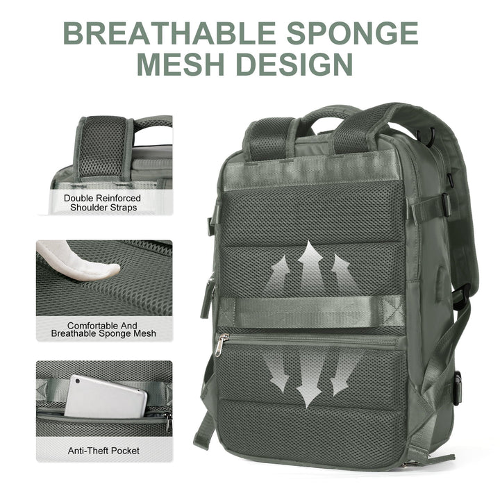 "Damen Reise-Rucksack, wasserdicht, mit USB-Anschluss, Anti-Diebstahl-Fach, stilvolles Design, in Schwarz"