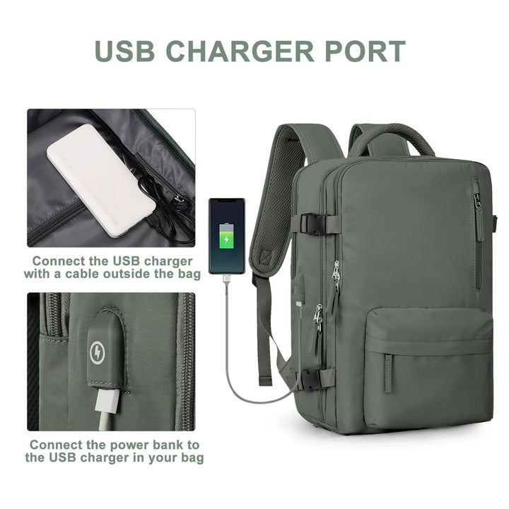 "Damen Reise-Rucksack, wasserdicht, mit USB-Anschluss, Anti-Diebstahl-Fach, stilvolles Design, in Schwarz"