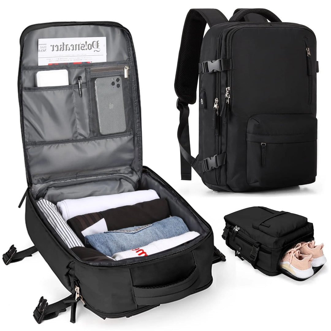 "Damen Reise-Rucksack, wasserdicht, mit USB-Anschluss, Anti-Diebstahl-Fach, stilvolles Design, in Schwarz"