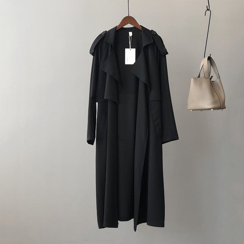 "Damen Retro Baggy-Trenchcoat in elegantem, weichen Stoff, modischer Vintage-Look, vielseitig für jeden Anlass geeignet."