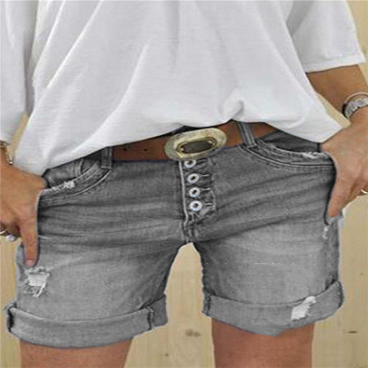 "Damen Ripped Denim Shorts mit Distressed-Look, blaue Jeansshorts, stilvolle und bequeme Mode für Damen"