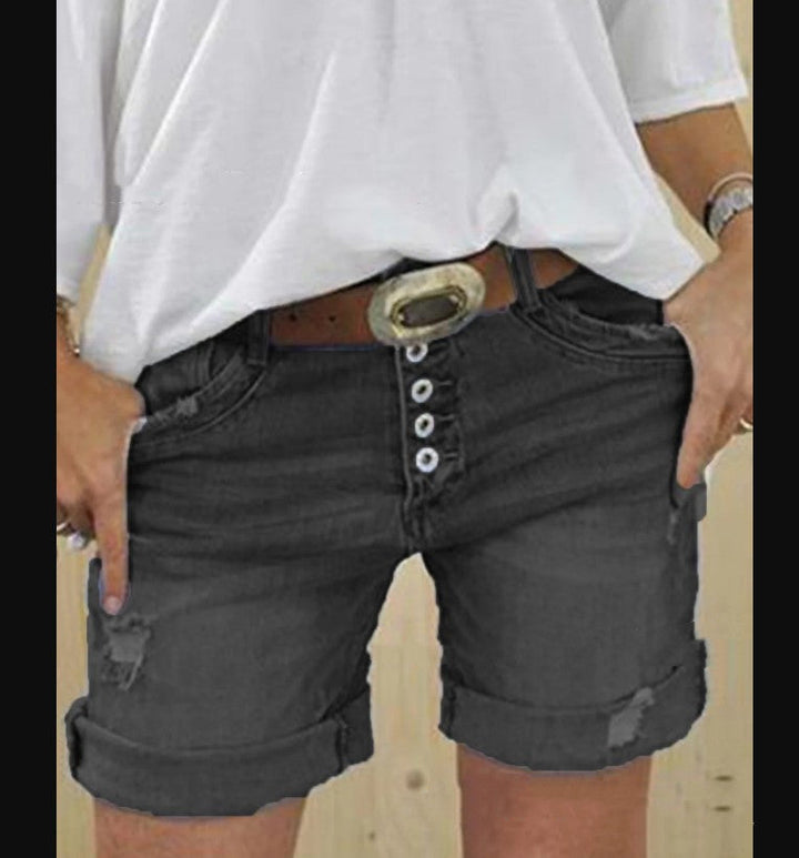 "Damen Ripped Denim Shorts mit Distressed-Look, blaue Jeansshorts, stilvolle und bequeme Mode für Damen"