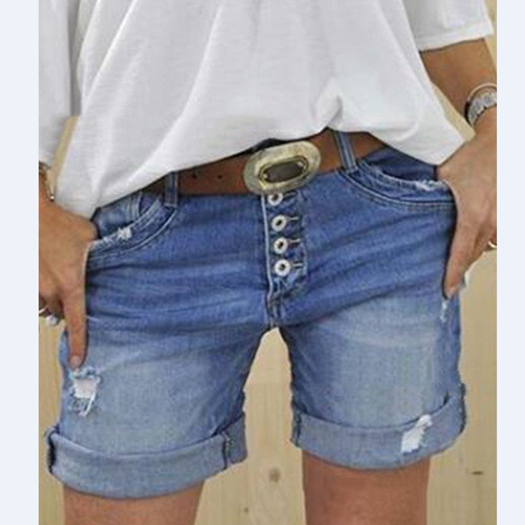 "Damen Ripped Denim Shorts mit Distressed-Look, blaue Jeansshorts, stilvolle und bequeme Mode für Damen"