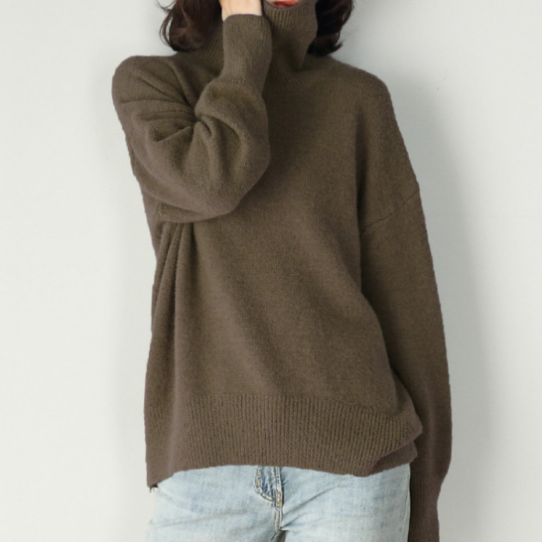 "Damen Rollkragenpullover in Braun, lockere Passform, kuscheliger Rollkragen, elegant und vielseitig, verschiedene Farben"