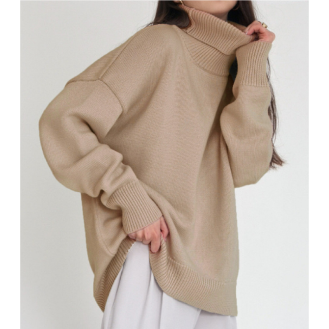 "Damen Rollkragenpullover in Braun, lockere Passform, kuscheliger Rollkragen, elegant und vielseitig, verschiedene Farben"