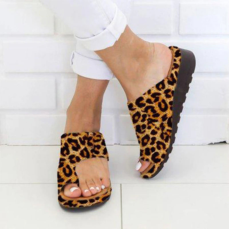 "Damen Sandalen, ergonomisch, vegan, in Gelb, Leopard, Schwarz, Beige, für Hallux Valgus Korrektur und Komfort."
