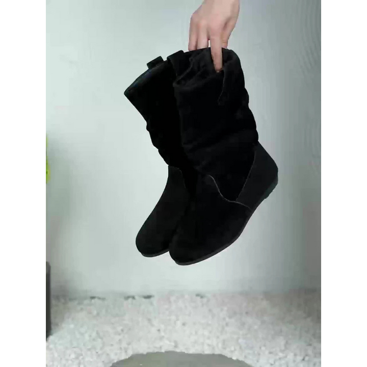 "Damen Schlupfstiefeletten, flach, vielseitig, schwarz, mit rutschfester Sohle, elegantes Design für Alltag und Komfort."