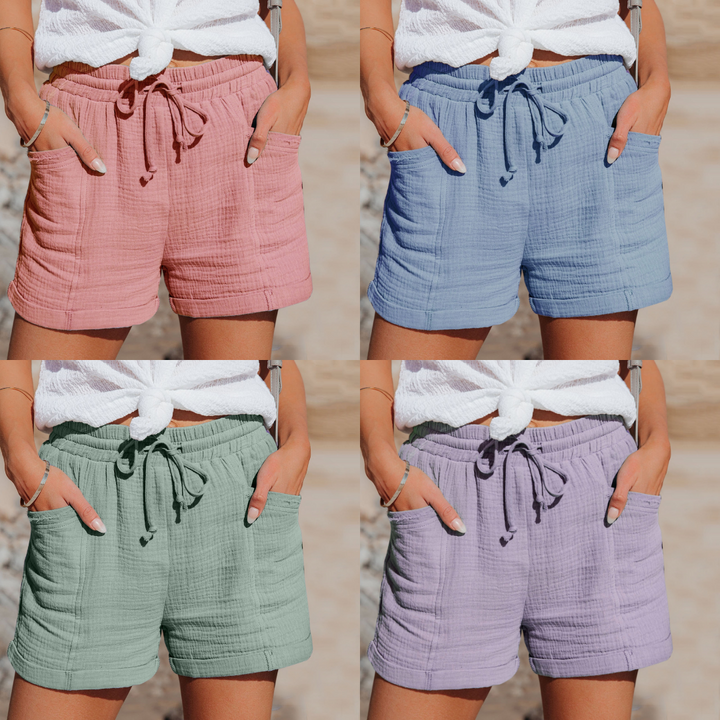 "Damen Shorts mit Kordelzug, leichtes Material, sommerlich, komfortabel und stilvoll, ideal für Freizeitlooks."