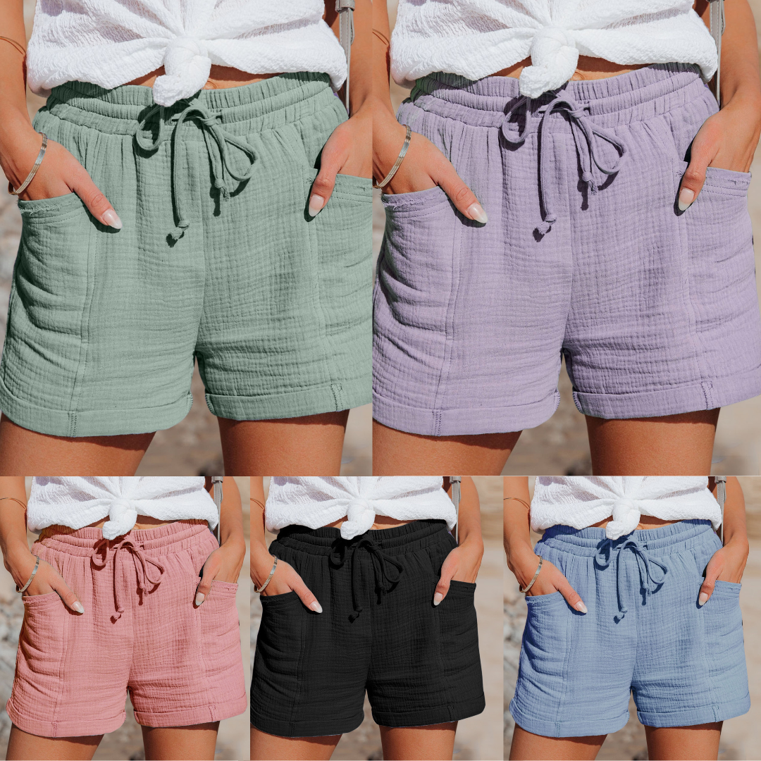 "Damen Shorts mit Kordelzug, leichtes Material, sommerlich, komfortabel und stilvoll, ideal für Freizeitlooks."