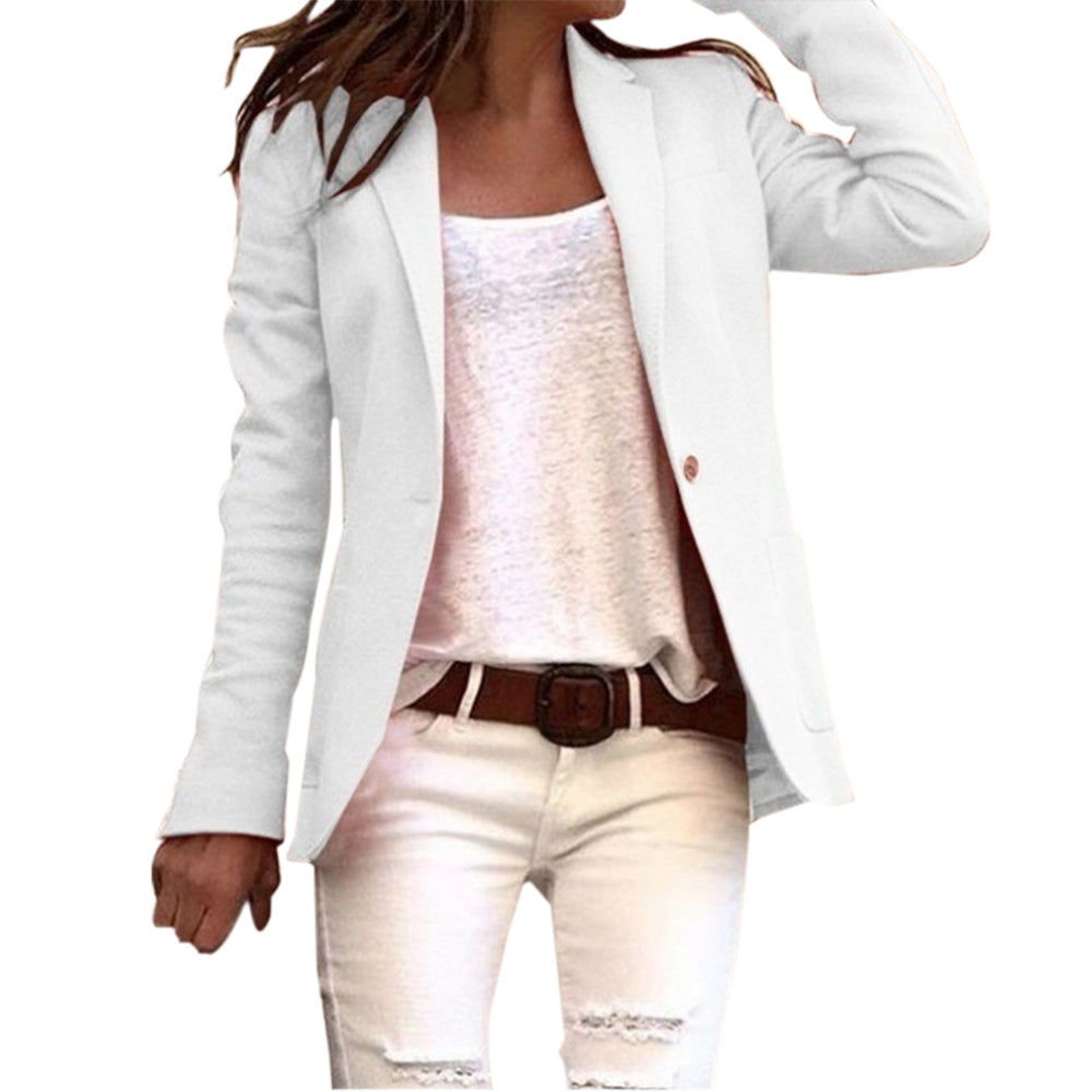 Damen Slim Fit Blazer in hellem Blau mit langen Ärmeln und klassischem Revers, ideal für Büro und elegante Anlässe.