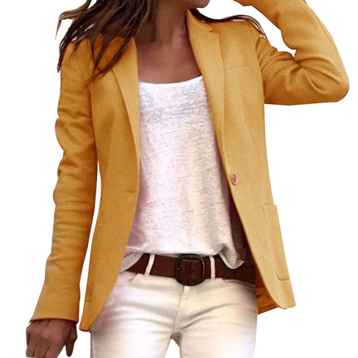 Damen Slim Fit Blazer in hellem Blau mit langen Ärmeln und klassischem Revers, ideal für Büro und elegante Anlässe.