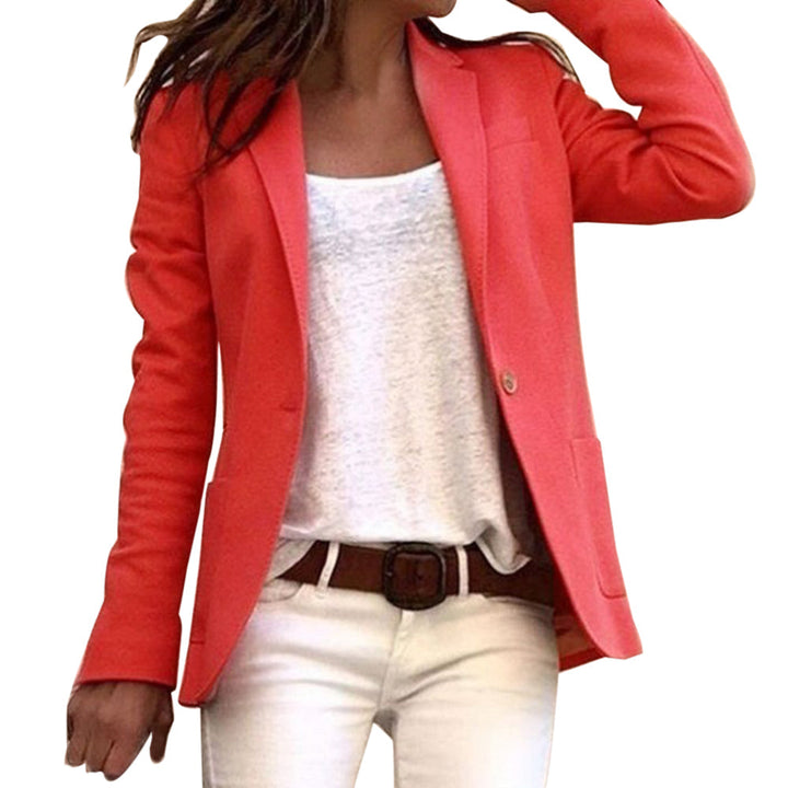 Damen Slim Fit Blazer in hellem Blau mit langen Ärmeln und klassischem Revers, ideal für Büro und elegante Anlässe.