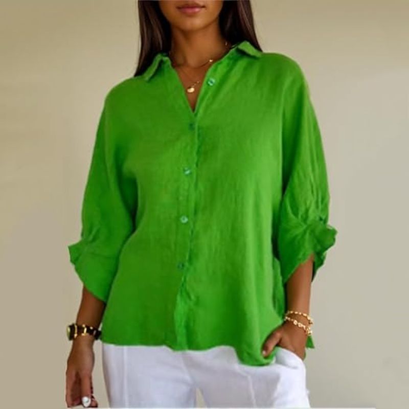 "Damen Sommer Button Down Hemd, leichtes atmungsaktives Material, langarm, lässiger Schnitt, mehrere Farbvarianten."