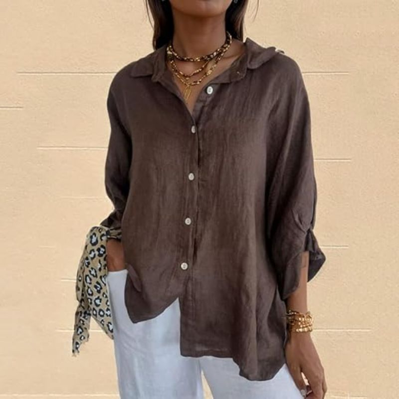 "Damen Sommer Button Down Hemd, leichtes atmungsaktives Material, langarm, lässiger Schnitt, mehrere Farbvarianten."