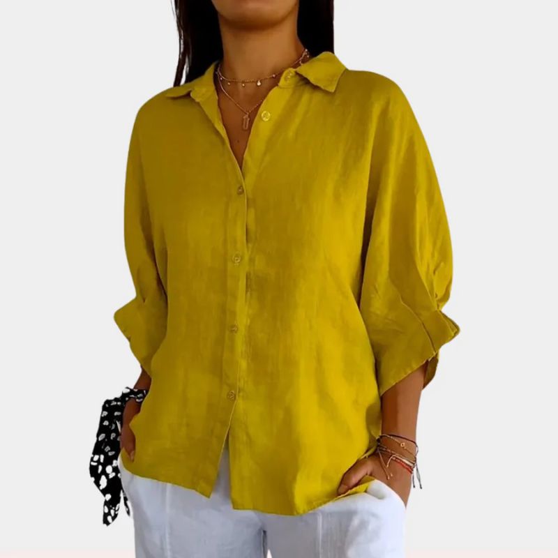 "Damen Sommer Button Down Hemd, leichtes atmungsaktives Material, langarm, lässiger Schnitt, mehrere Farbvarianten."