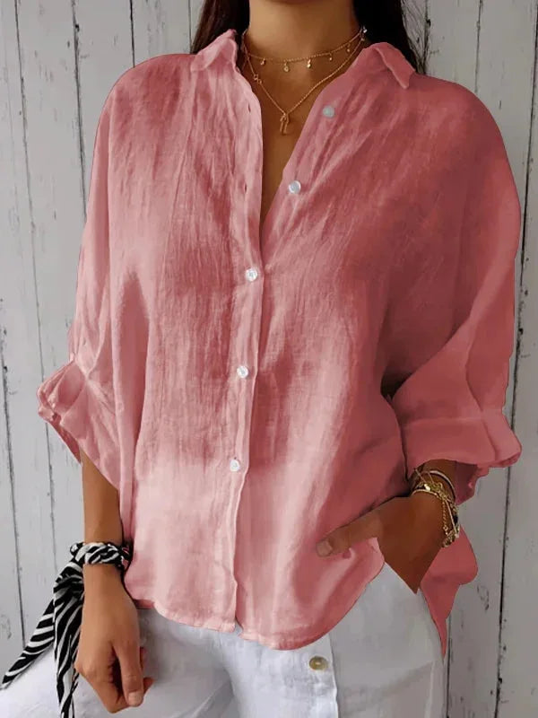 "Damen Sommer Button Down Hemd, leichtes atmungsaktives Material, langarm, lässiger Schnitt, mehrere Farbvarianten."