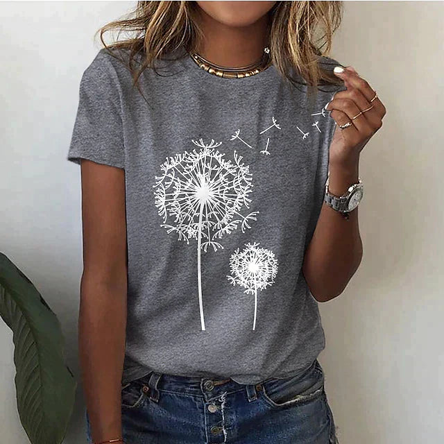 "Damen Sommer T-Shirt mit Rundhalsausschnitt, kurze Ärmel, leicht, atmungsaktiv, ideal für warmes Wetter, stilvolles Design."