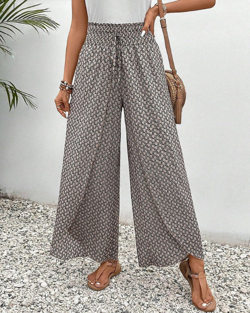 Damen-Sommerhose mit geometrischem Muster, hoher Taille, betont die Figur, ideal für eleganten und bequemen Alltagslook.