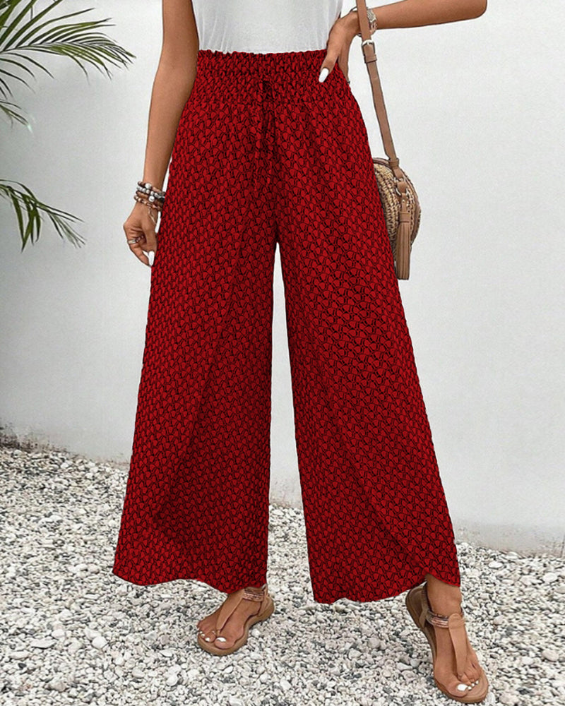 Damen-Sommerhose mit geometrischem Muster, hoher Taille, betont die Figur, ideal für eleganten und bequemen Alltagslook.