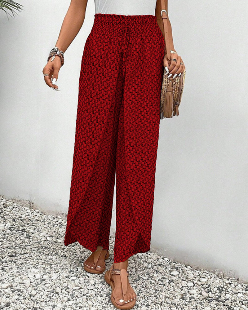 Damen-Sommerhose mit geometrischem Muster, hoher Taille, betont die Figur, ideal für eleganten und bequemen Alltagslook.