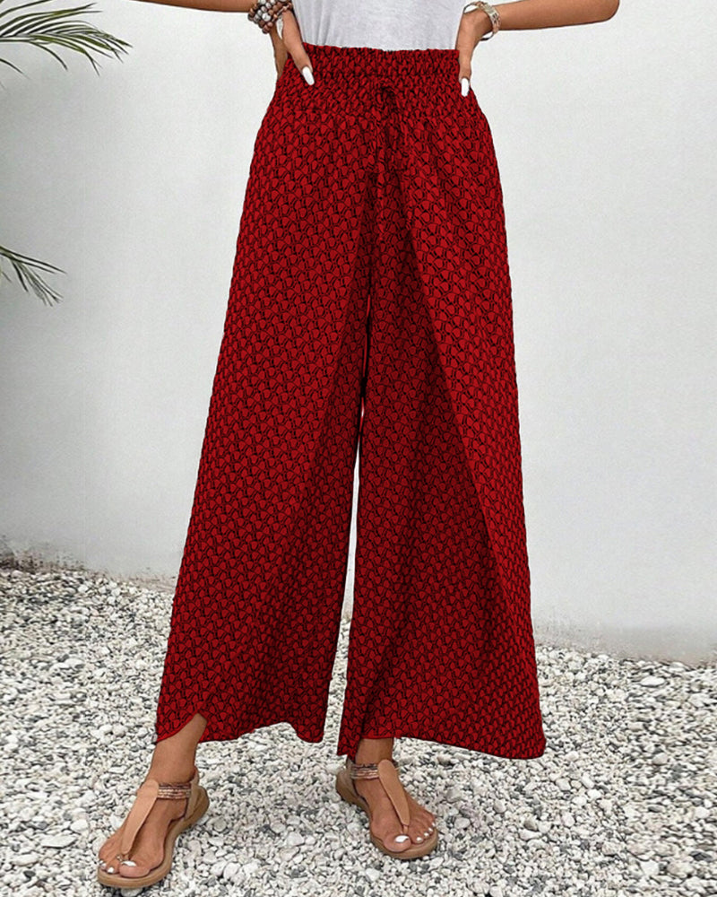Damen-Sommerhose mit geometrischem Muster, hoher Taille, betont die Figur, ideal für eleganten und bequemen Alltagslook.