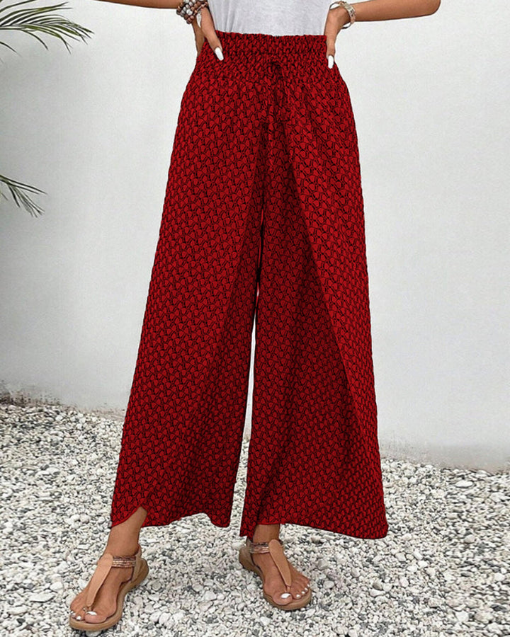 Damen-Sommerhose mit geometrischem Muster, hoher Taille, betont die Figur, ideal für eleganten und bequemen Alltagslook.