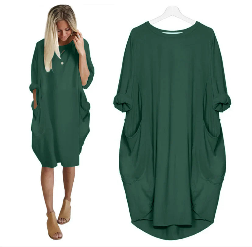 Damen Sommerkleid in lockerer Passform mit Rundhalsausschnitt, elegantes Design, ideal für Sommerausflüge.