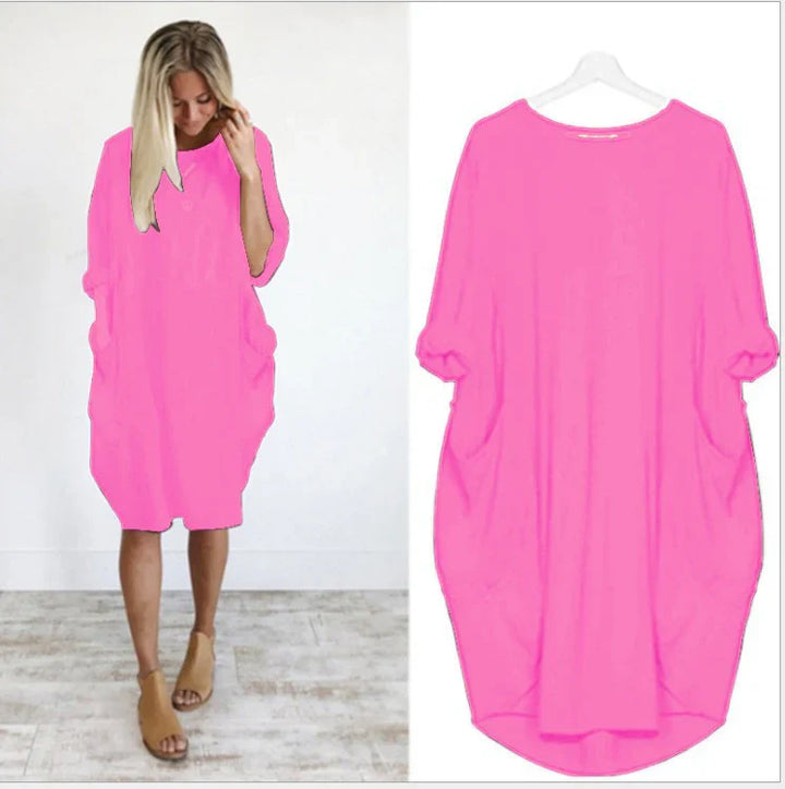 Damen Sommerkleid in lockerer Passform mit Rundhalsausschnitt, elegantes Design, ideal für Sommerausflüge.