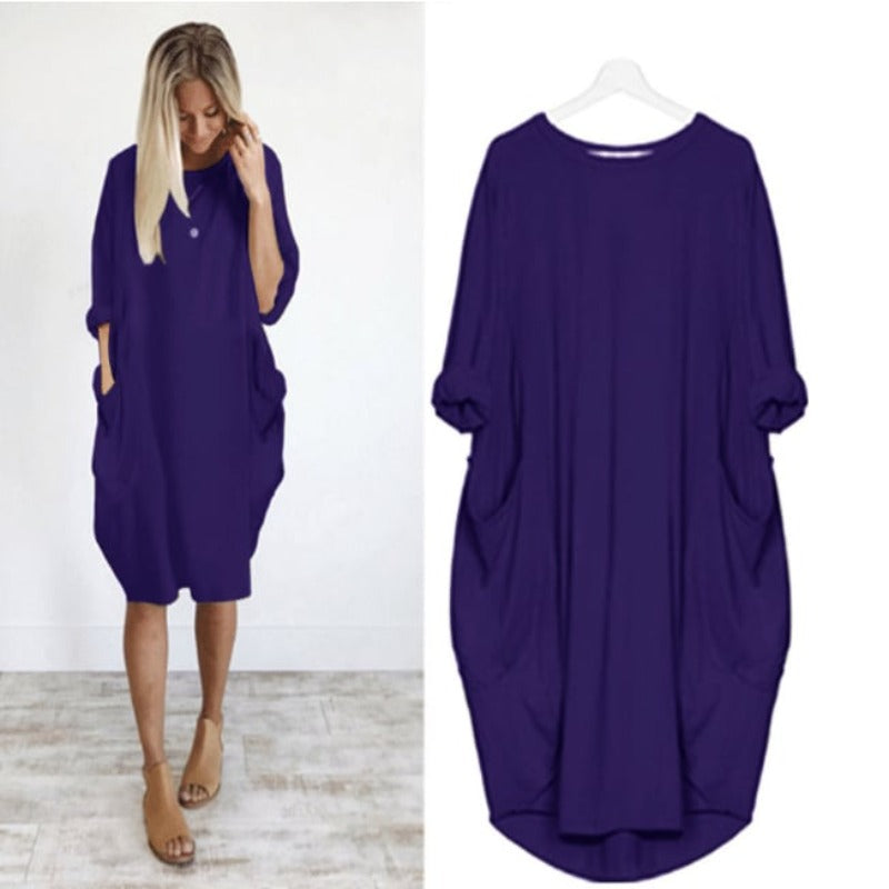 Damen Sommerkleid in lockerer Passform mit Rundhalsausschnitt, elegantes Design, ideal für Sommerausflüge.