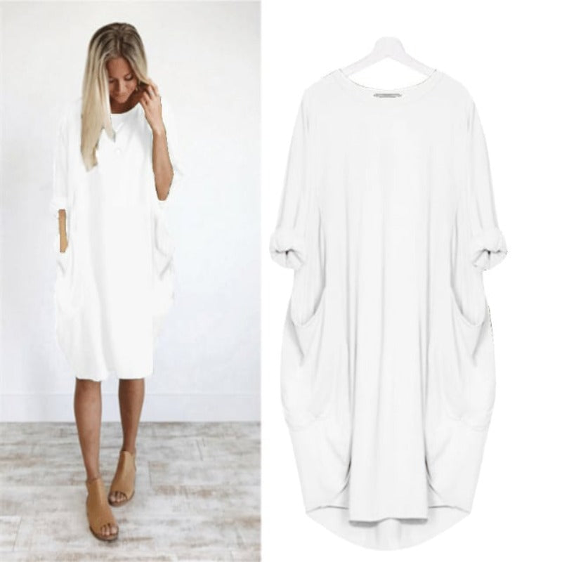Damen Sommerkleid in lockerer Passform mit Rundhalsausschnitt, elegantes Design, ideal für Sommerausflüge.