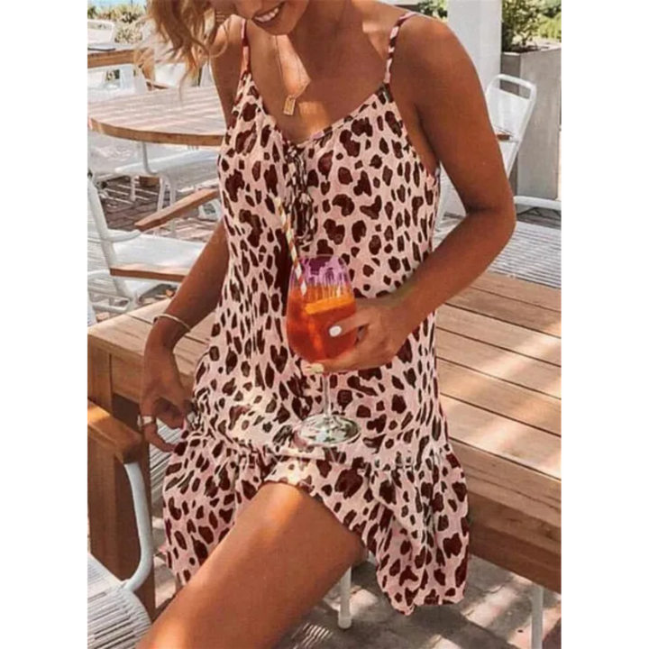 "Damen-Sommerkleid mit Leopardenmuster, schulterfreier Schnitt, elegant und bequem, ideal für warme Tage"