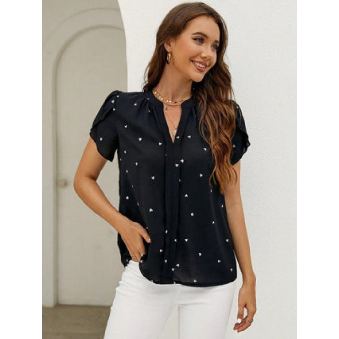"Damen V-Ausschnitt Kurzarm Top, lässig, komfortabel, aus atmungsaktivem Material, lockere Passform, ideales Sommeroutfit."
