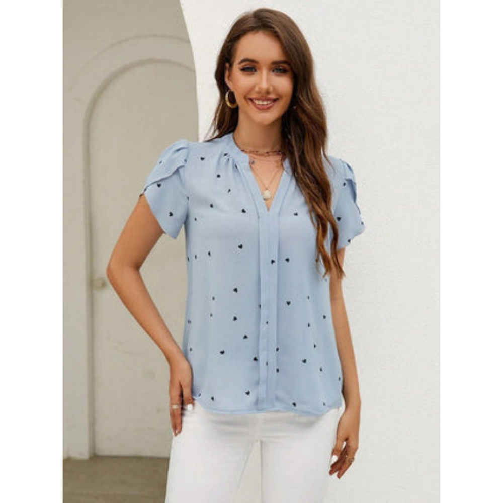 "Damen V-Ausschnitt Kurzarm Top, lässig, komfortabel, aus atmungsaktivem Material, lockere Passform, ideales Sommeroutfit."