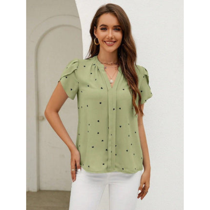 "Damen V-Ausschnitt Kurzarm Top, lässig, komfortabel, aus atmungsaktivem Material, lockere Passform, ideales Sommeroutfit."