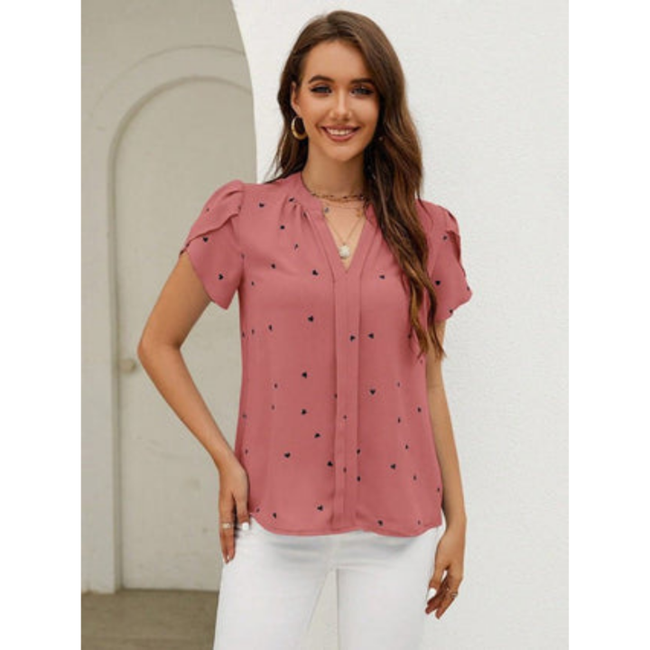 "Damen V-Ausschnitt Kurzarm Top, lässig, komfortabel, aus atmungsaktivem Material, lockere Passform, ideales Sommeroutfit."