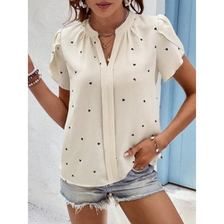 "Damen V-Ausschnitt Kurzarm Top, lässig, komfortabel, aus atmungsaktivem Material, lockere Passform, ideales Sommeroutfit."