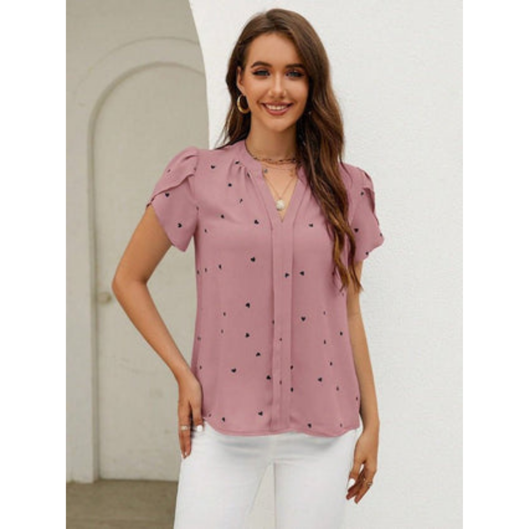 "Damen V-Ausschnitt Kurzarm Top, lässig, komfortabel, aus atmungsaktivem Material, lockere Passform, ideales Sommeroutfit."