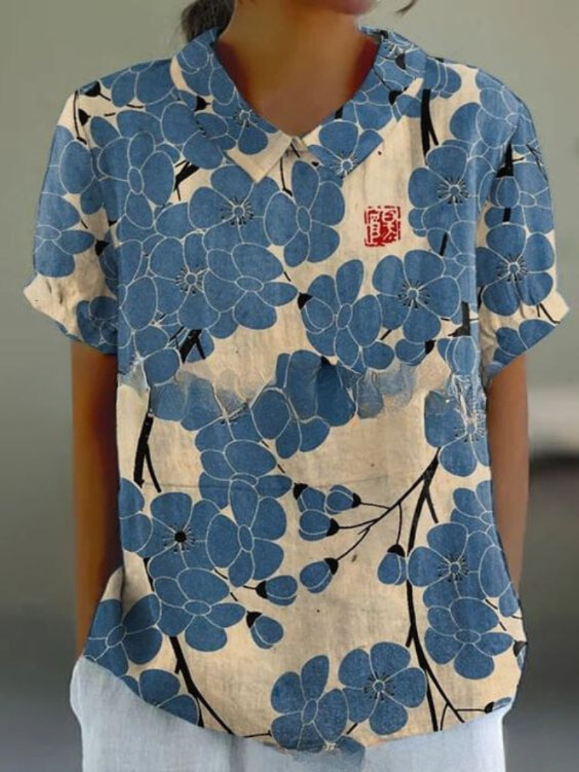 "Damen Vintage Bluse mit Blumenmuster, lässige Passform, romantisch, vielseitig, ideal für Alltag und besondere Anlässe."