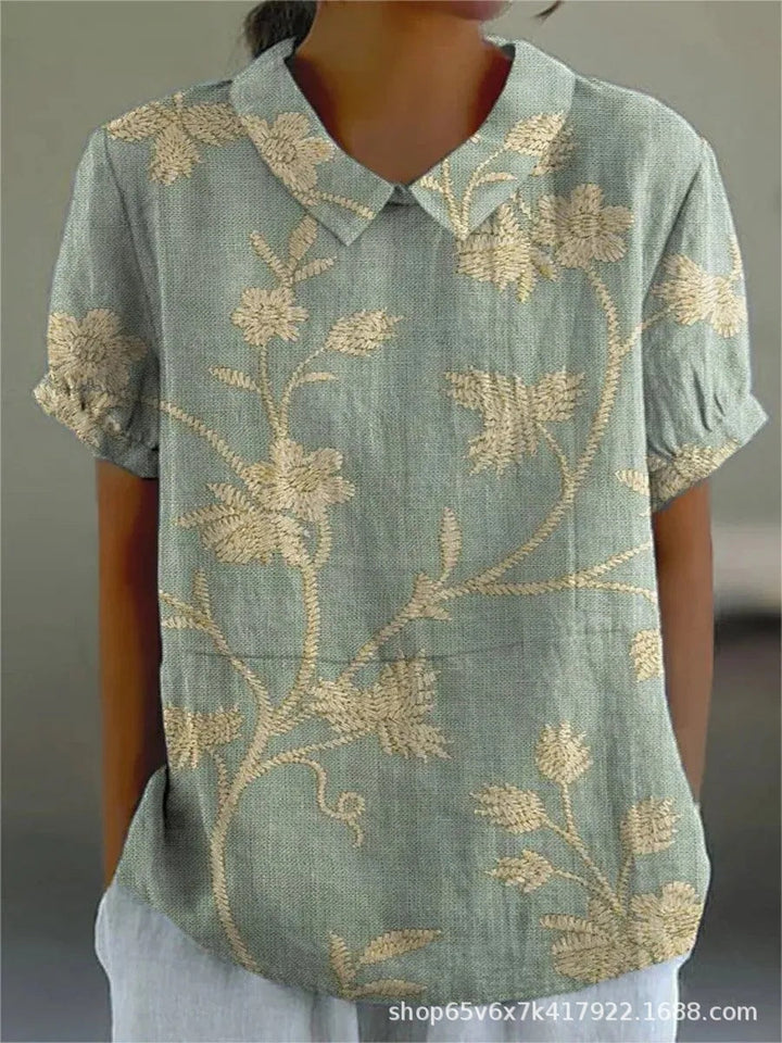 "Damen Vintage Bluse mit Blumenmuster, lässige Passform, romantisch, vielseitig, ideal für Alltag und besondere Anlässe."