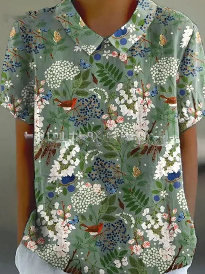 "Damen Vintage Bluse mit Blumenmuster, lässige Passform, romantisch, vielseitig, ideal für Alltag und besondere Anlässe."
