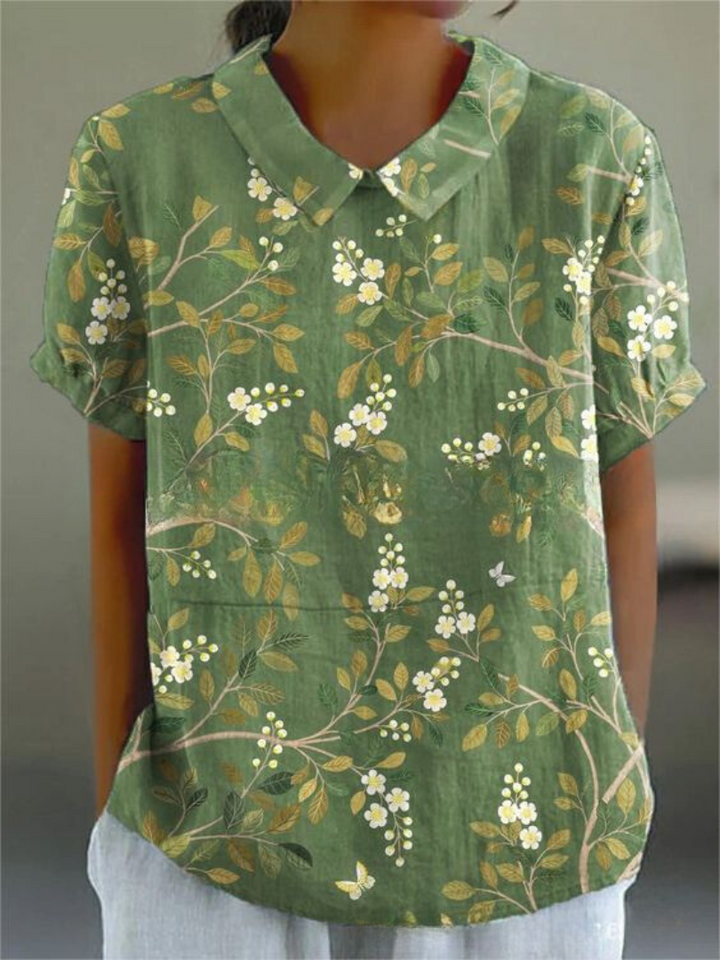 "Damen Vintage Bluse mit Blumenmuster, lässige Passform, romantisch, vielseitig, ideal für Alltag und besondere Anlässe."