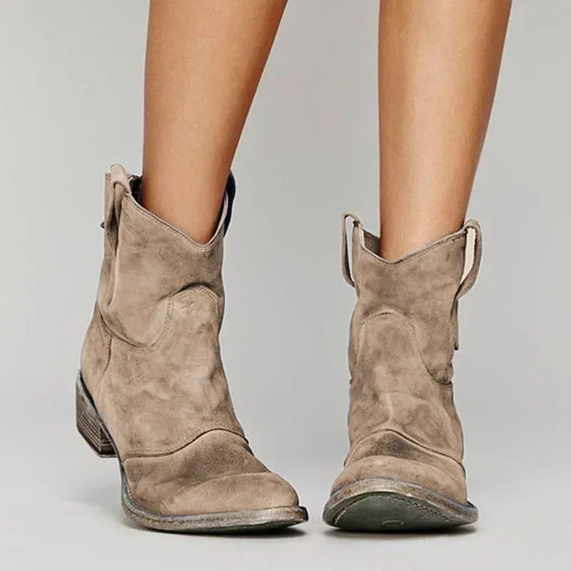 "Damen Western Stiefeletten aus Leder, Vintage-Design, weiches Echtleder, ergonomischer Absatz, optimaler Halt, vielseitig tr