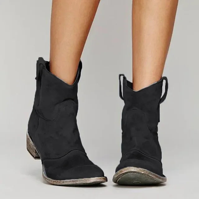"Damen Western Stiefeletten aus Leder, Vintage-Design, weiches Echtleder, ergonomischer Absatz, optimaler Halt, vielseitig tr