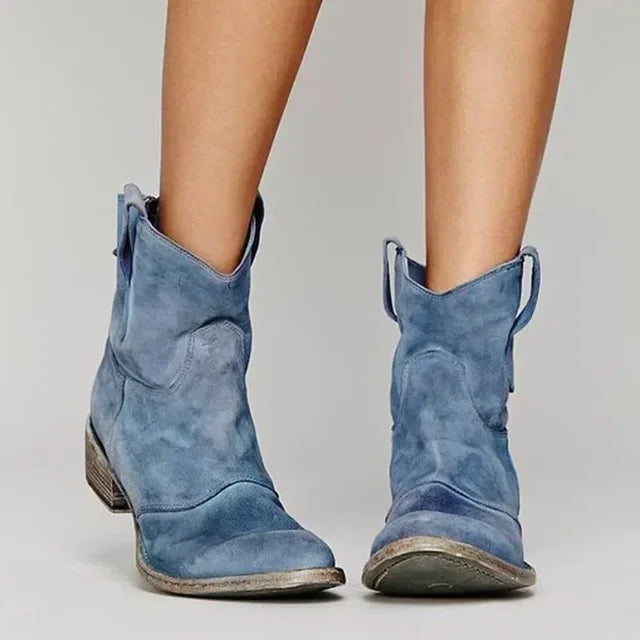 "Damen Western Stiefeletten aus Leder, Vintage-Design, weiches Echtleder, ergonomischer Absatz, optimaler Halt, vielseitig tr