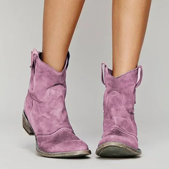 "Damen Western Stiefeletten aus Leder, Vintage-Design, weiches Echtleder, ergonomischer Absatz, optimaler Halt, vielseitig tr