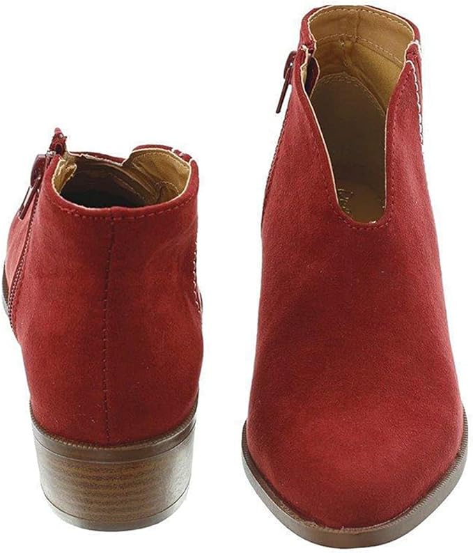 "Damen Wildleder Ankle Boots mit V-Form, niedrigem Blockabsatz, seitlichem Reißverschluss; stilvolles Design für Alltag."