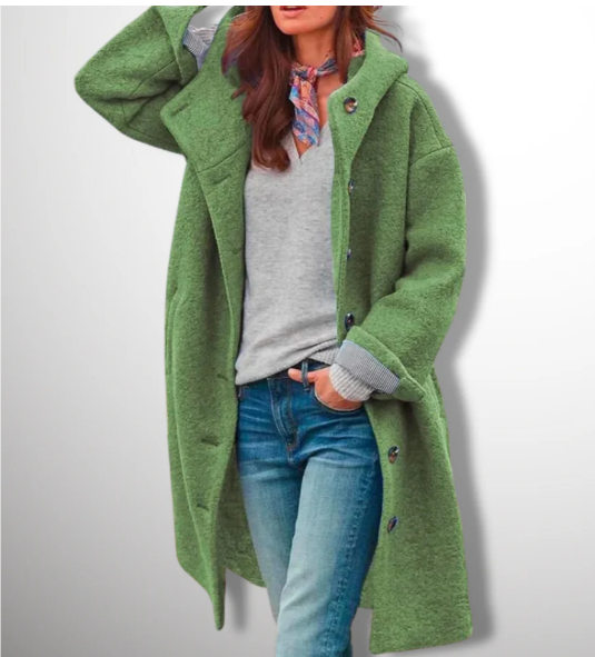 "Damen Wintermantel, elegant, warm, lange Ärmel, stilvolle Silhouette, ideal für modische Outfits und kalte Tage."